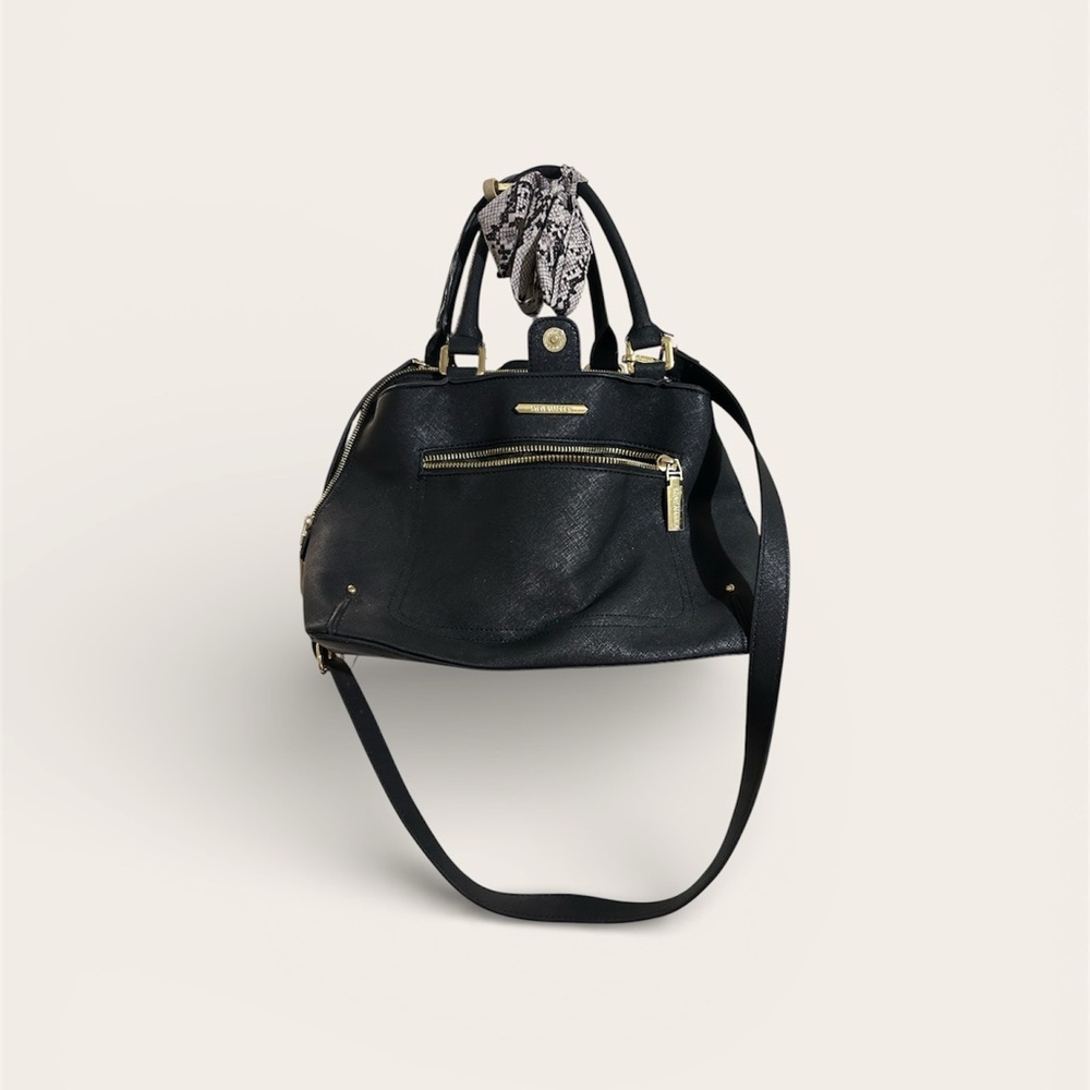 Steve Madden Black Satchel/Shoulder Bag with Gold Accents
